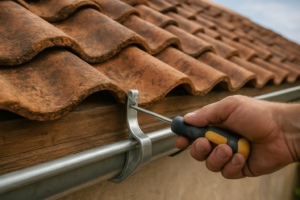 Pose de crochets de gouttière sur tuile : étapes et espacement pour une fixation durable